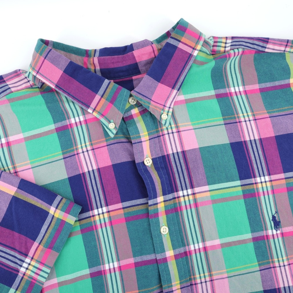 Polo Ralph Lauren Plaid Button Down Green Pink Short Sleeve Mens 4XB